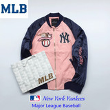 秋薄款MLB棒球服NY女粉色刺绣夹克运动外套