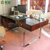 现代简约 不锈钢书桌电脑桌老板样板房书房
