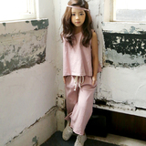 韩国童装女童套装夏季无袖上衣阔腿裤两件套