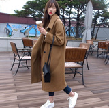 韩国中长款女呢大衣纯色宽松呢子大衣外套