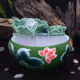 双荷叶圆盆陶瓷金鱼缸客厅装饰盆景流水喷泉