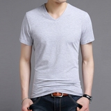 新款V领夏季T恤男短袖棉纯色透气修身打底衫