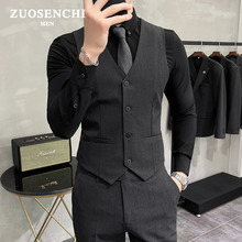 Slim fitting suit, vest set, men's wedding groomsman group dress, business and leisure oversized work clothes, tank top, professional clothing