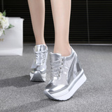 韩版松糕底女鞋12CM超高跟运动鞋休闲鞋子