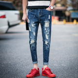 青年男士夏季牛仔裤修身代购香港小脚哈伦