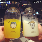 韩国可爱萌萌同学玻璃个性水瓶柠檬随手杯子