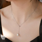 s925纯银珍珠项链短款 y型锁骨链生日礼物女