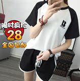 夏女圆领韩版纯棉可外穿睡衣休闲运动家居服