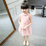 韩版儿童碎花蕾丝网纱公主无袖连衣裙A字裙