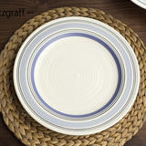 地中海蓝条纹陶瓷餐具 平盘美式