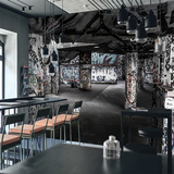 黑白3d涂鸦壁纸咖啡厅网吧酒吧水泥墙纸复古