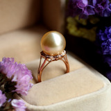 回音 1m南洋金珍珠 正圆强光 金钻戒指