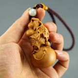 柚木檀香木雕刻把件把玩挂件 福禄满堂 葫芦