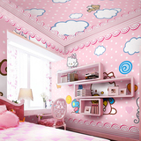 贴墙纸壁画大型无缝凯蒂猫女孩闺房粉红色
