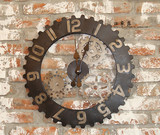 LOFT复古做旧创意齿轮铁艺工业风格挂钟