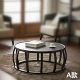 铁艺实木圆茶几简易客厅圆桌实木铁艺泡茶桌