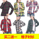 清仓长袖格子衬衫 纯棉加厚衬衣plaid shirt