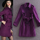 紫色羊毛呢大衣 2016秋冬新款女装气质外套