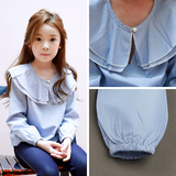 2016秋装韩版女童条纹长袖衬衫中大儿童上衣