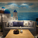 地中海海景墙纸客厅沙发电视背景墙壁纸墙布