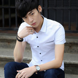 夏季韩版修身男纯棉免烫青少年学生短袖衬衫