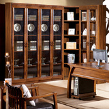 乌金木书柜三门四门组合柜现代中式玻璃柜
