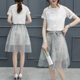 新款韩版女装蕾丝上衣+欧根纱半身裙连衣裙