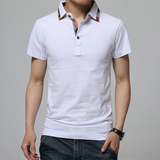 男纯色T恤打底衫韩版修身翻领白色短袖体恤