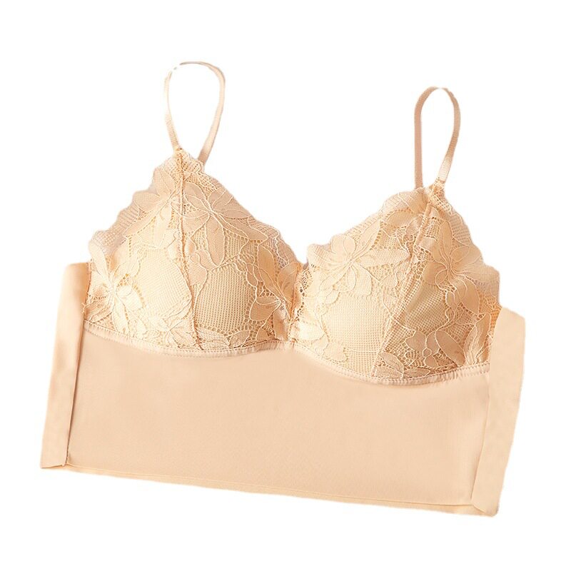 美背女士冰丝无痕性感蕾丝法式内衣无钢圈文胸聚拢抹胸少女全罩杯