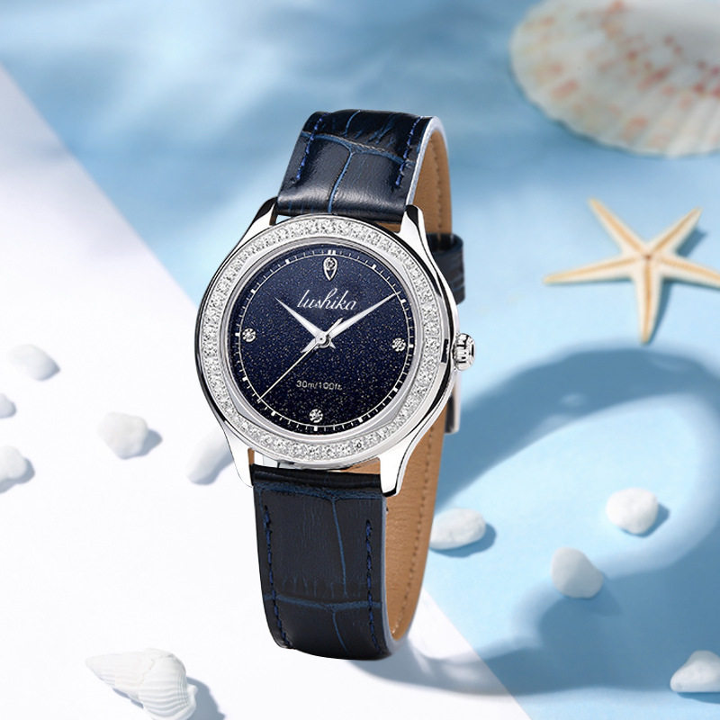 手表露诗新款女士星空轻奢镶钻满天星时尚夜光国产腕表