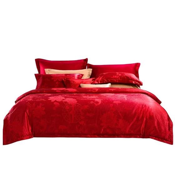 FuAnna Pure Cotton Jacquard Big Red Wedding Set, Red Wedding Bedding Supplies, Four Piece Wedding Sheet Set FuAnna Pure Cotton Jacquard Big Red Wedding Set, Red Wedding Bedding Supplies, Four Piece Wedding Sheet Set
