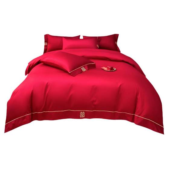 Simplified wedding four -piece big red wedding hi -embroidered whole cotton pure cotton quilt sheet sheets happy wedding bed supplies Simplified wedding four -piece big red wedding hi -embroidered whole cotton pure cotton quilt sheet sheets happy wedding bed supplies