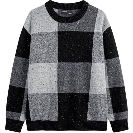 GXG men's clothing, gray contrasting color, simple and fashionable round neck sweater, men's new products for winter in 2023 GXG men's clothing, gray contrasting color, simple and fashionable round neck sweater, men's new products for winter in 2023