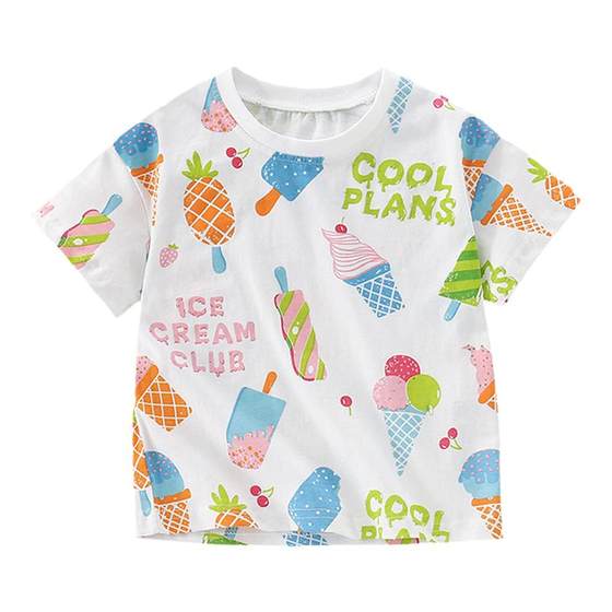 Girls T-shirt pure cotton summer new ice cream print casual little girl short-sleeved round neck fashionable children's clothing top
Girls T-shirt pure cotton summer new ice cream print casual little girl short-sleeved round neck fashionable children's clothing top