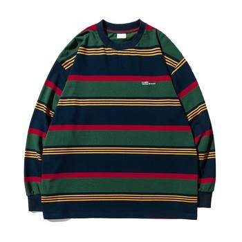 NGOARMY(NORYBRAND) Retro IVY style striped long sleeves loose cityboy couple ແນວໂນ້ມແຫ່ງຊາດ