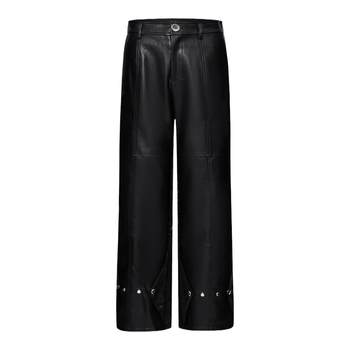 FLYERRER 22 Spring/Summer Original Design Silhouette Drapey Foot Adjustable Splicing Loose Leather Pants Straight Leg Trousers