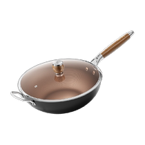 Double-gun large iron pot household cooking pot non-stick pot uncoated induction cooker special gas (opened)