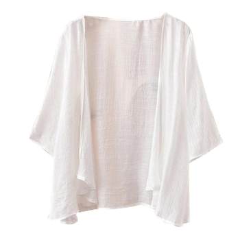 ຜ້າຝ້າຍແລະ linen ພາຍນອກ cardigan ແມ່ຍິງ shawl ບາງໆ summer ກັບ suspender skirt blouse linen ເສື້ອກັນແດດປ້ອງກັນແສງແດດຂອງແມ່ຍິງ jacket