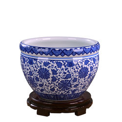 Jingdezhen ceramic bowl lotus water lily basin lotus basin copper money grass blue and white porcelain basin fish basin butterfly orchid can be drilled