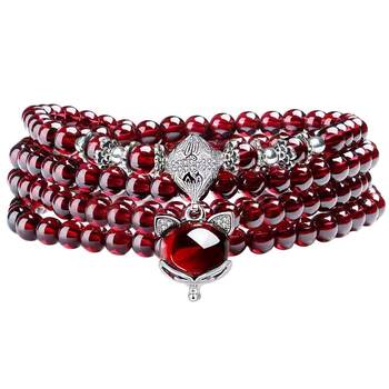 Burgundy garnet ຂອງແມ່ຍິງຫຼາຍວົງກົມຫຼາຍຊັ້ນ crystal stone small fox bracelet women's jewelry bracelet birthday gift