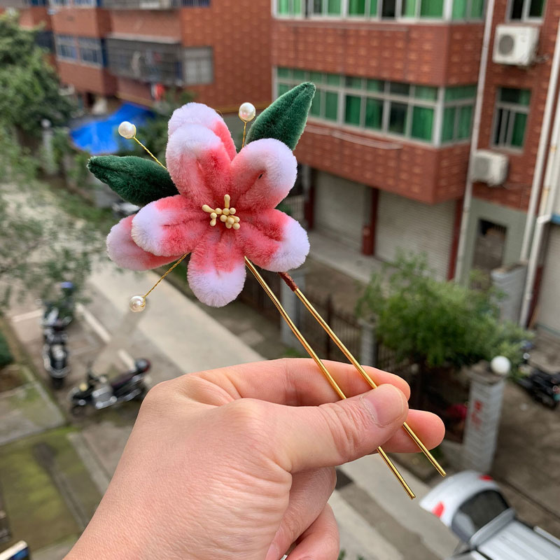 绒花diy材料包 手工古风汉服仿绒花排簪发饰发簪发梳发钗饰品配件