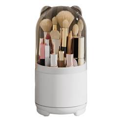 Makeup brush storage tube rotating dust-proof cosmetics box with compartments and cover dressing table desktop lipstick storage rack transparent