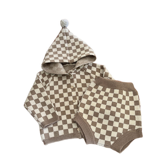 Boys Spring and Autumn Clothing Retro Plaid Hooded Sweater Cardigan Jacket Fashionable Baby Girl Knitted Basket Shorts Set
Boys Spring and Autumn Clothing Retro Plaid Hooded Sweater Cardigan Jacket Fashionable Baby Girl Knitted Basket Shorts Set