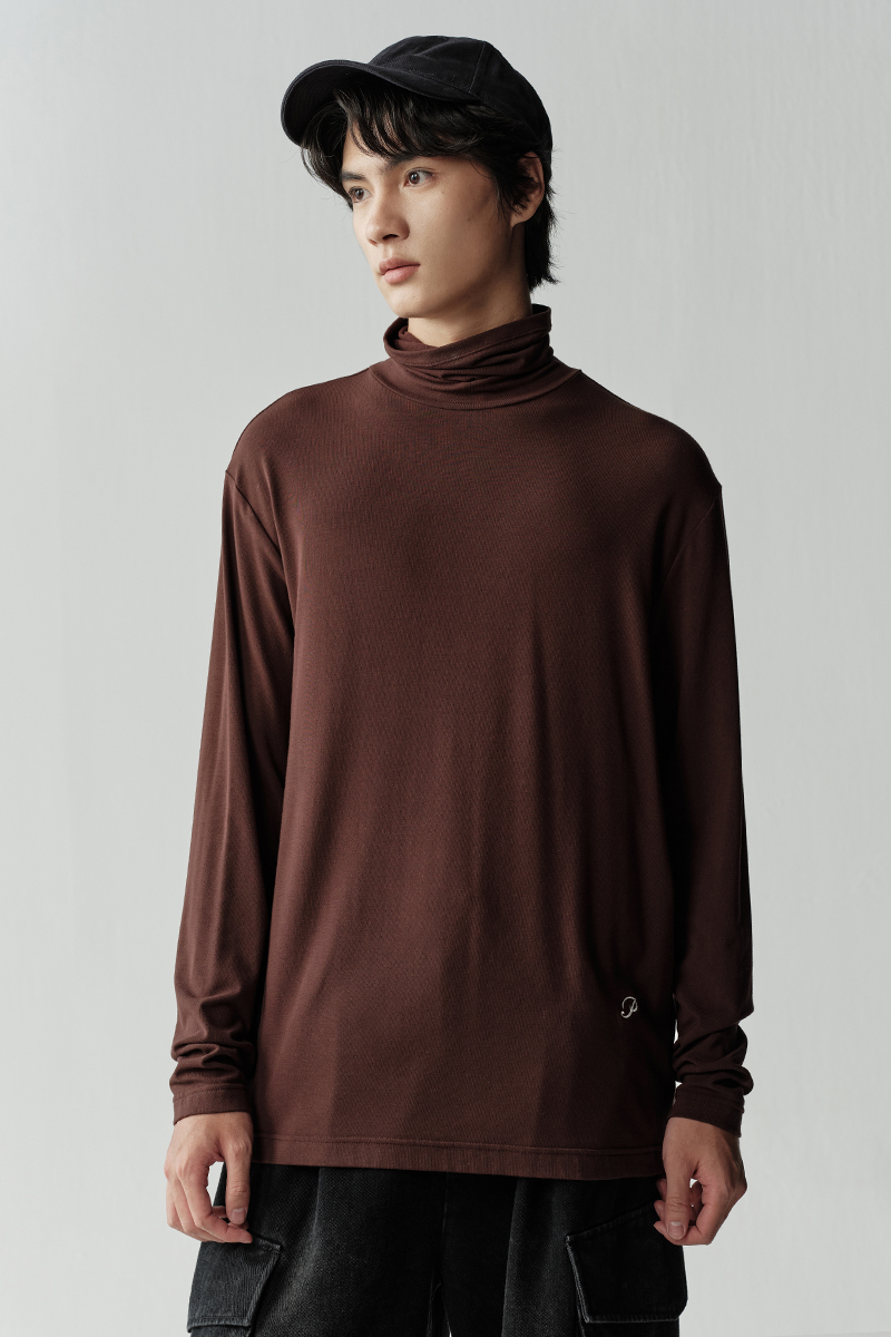 OPICLOTH/OPIC 22AW 针织刺绣高领打底衫休闲紧身长袖纯色T恤男女