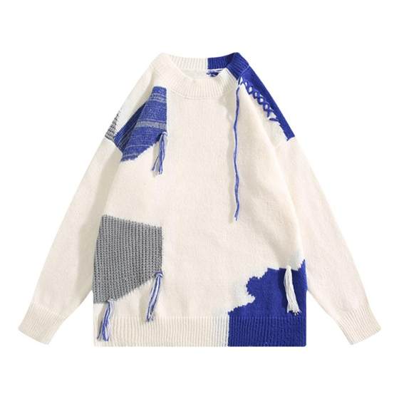 BOYUE American high street splicing color patch tassel sweater niche design sense handsome knitted sweater for men and women
BOYUE American high street splicing color patch tassel sweater niche design sense handsome knitted sweater for men and women