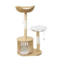 uhomepets Yoho all solid wood one cat tree four seasons cat climbing frame rattan small apartment cat nest tree trunk winter