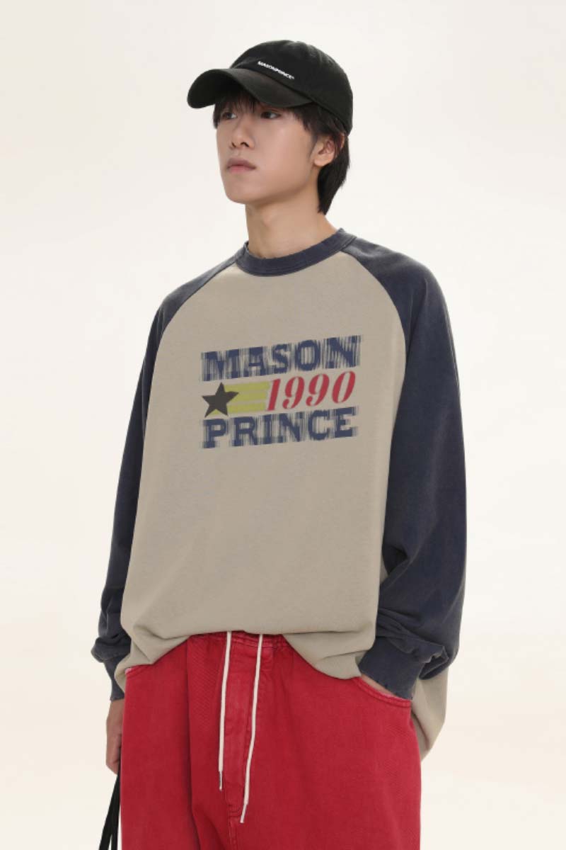 【魏大勋同款】MASONPRINCE春秋撞色星星防晒长袖男士美式复古T恤