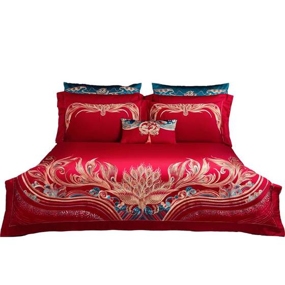 Mercury Home Textile 60S Long-Low Cotton Wedding Four-Piece Set All-Cotton Light Luxury Tribute Satin Embroidery Kit Wedding Bedding Sheets and Quilt Cover
Mercury Home Textile 60S Long-Low Cotton Wedding Four-Piece Set All-Cotton Light Luxury Tribute Satin Embroidery Kit Wedding Bedding Sheets and Quilt Cover