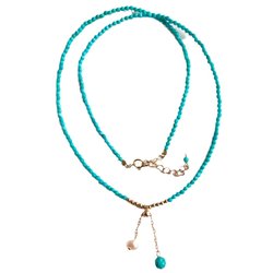 Natural turquoise unoptimized high porcelain high blue bead clavicle chain 18k gold inlaid new national style jewelry