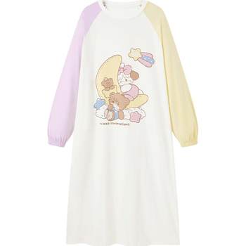 ໃຫ້ mikko co-branded nightgown ຂອງແມ່ຍິງດູໃບໄມ້ລົ່ນ pajamas ແຂນຍາວ T-shirt skirt ຝ້າຍບໍລິສຸດສາວຫນ້າຮັກໃສ່ໃນເຮືອນແຂນຍາວສາມາດໃສ່ນອກໄດ້